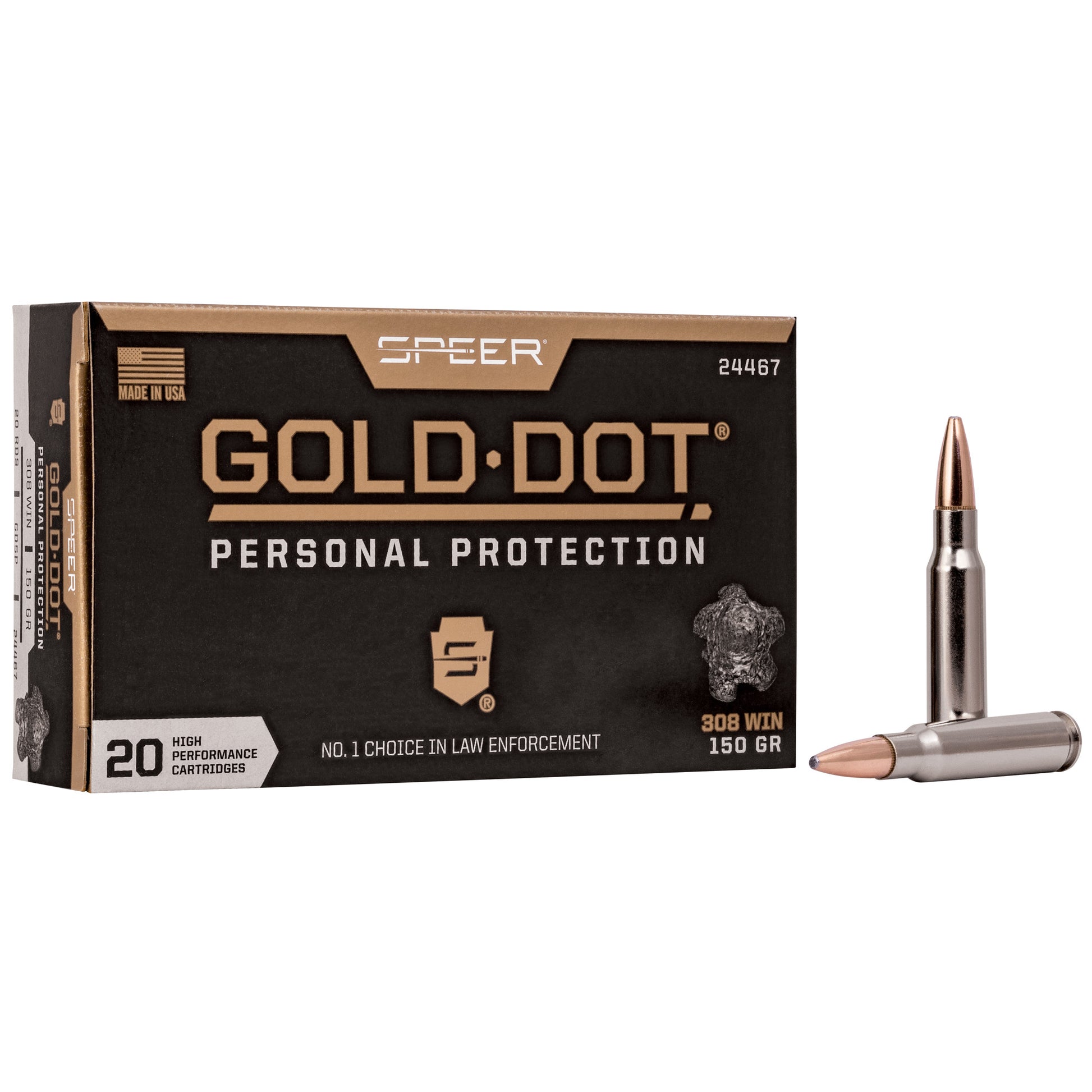 Speer Ammunition, Speer Gold Dot, 308 Winchester, 150Gr, Gold Dot Hollow Point, 20 Round Box