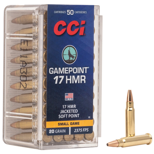 CCI Ammunition, Gamepoint, 17HMR, 20 Grain, Jacketed Soft Point  (50 Round Box)