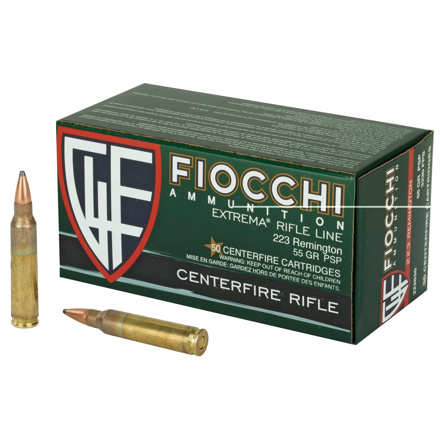 Fiocchi Ammunition, Rifle, .223 Remington, 55 Grain | PSP |  (50 Round Box)