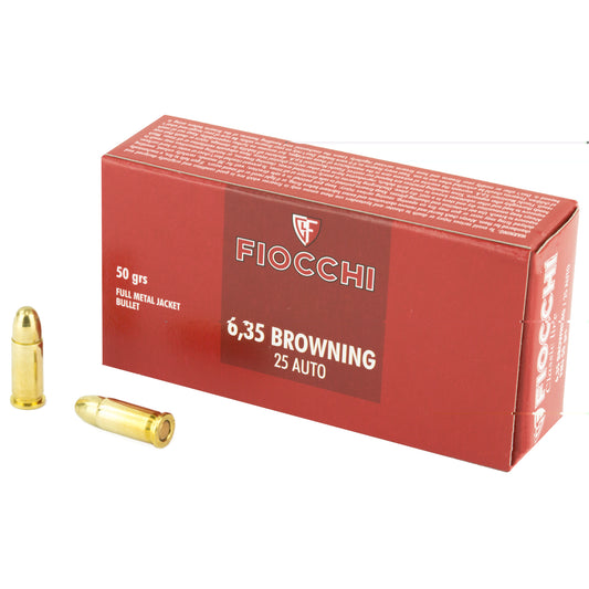 Fiocchi .25, Automatic Colt Pistol, ACP, 50 Grain | Full Metal Jacket, FMJ | 50 Rounds per Box