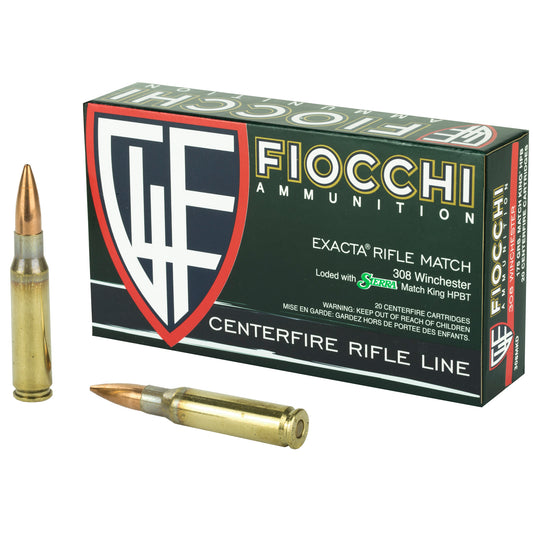 Fiocchi Ammunition, Rifle, 308WIN, 175 Grain, Hollow Point Boat Tail Match King, 20 Round Box