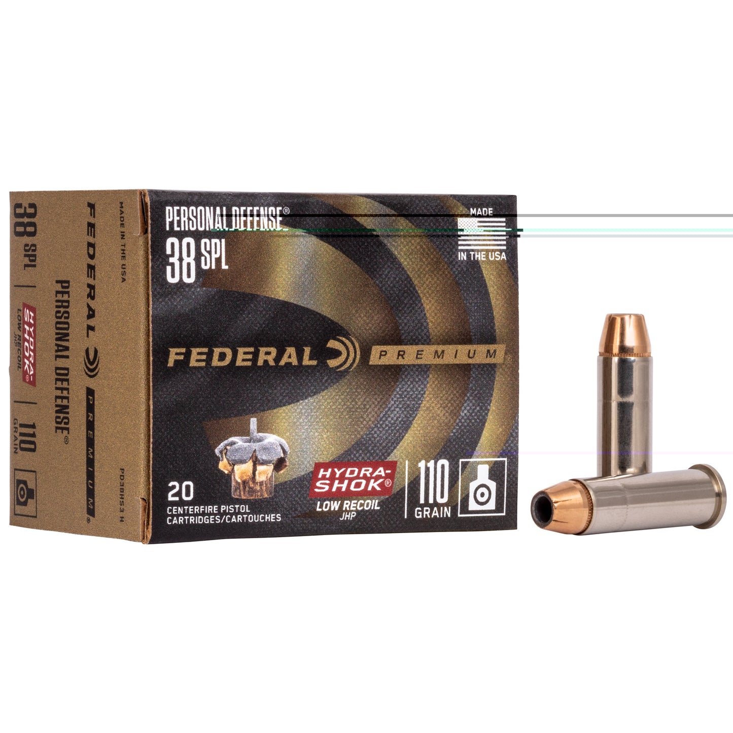 Federal Premium, Personal Defense, PD, Hydra-Shok, HS, Low Recoil, 38 Special, SPL, 110grain 20 Rounds per Box 