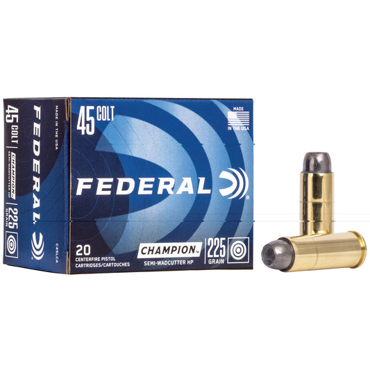 Federal, Champion, .45 Colt, 225 Grain | Semi-Wadcutter Hollow Point, SWCHP | 20 Rounds per Box 