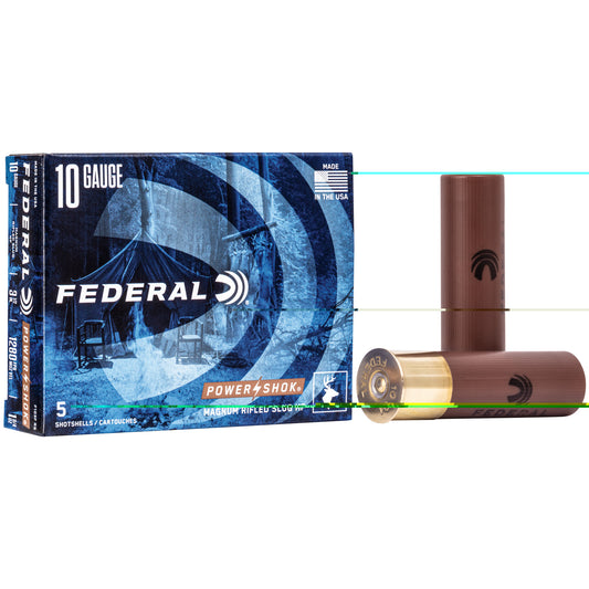 Federal, PowerShok Ammunition, 10Ga 3.5", 1.75oz, Rifled Slug Hollow Point  (5 Round Box)