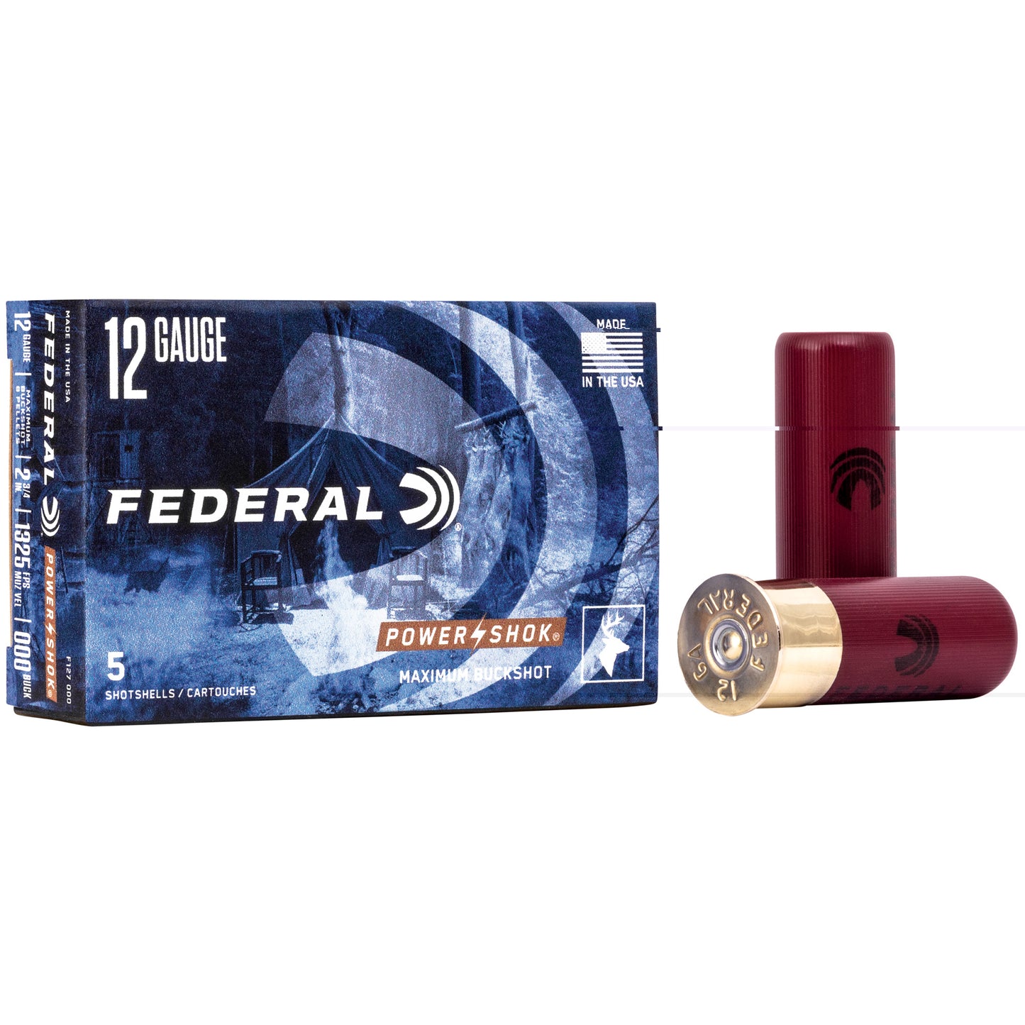 Federal, PowerShok, 12 Gauge, 2.75", 000 Buck, 8 Pellets  (5 Round Box)