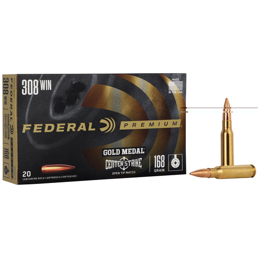 Federal, Federal Premium, Gold Medal, 308 Winchester, 168 Grain, Open Tip Match, 20 Rounds