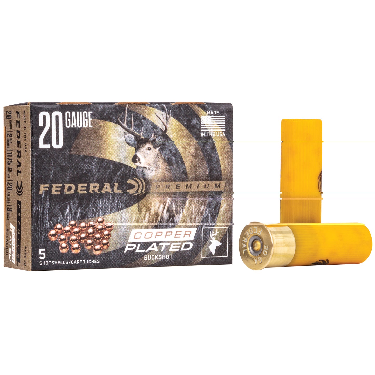 Federal, Premium, Vital Shok, 20 Gauge 2.75", 3 Buck, 1 1/8 oz, Buckshot, 20 Pellets  (5 Round Box)