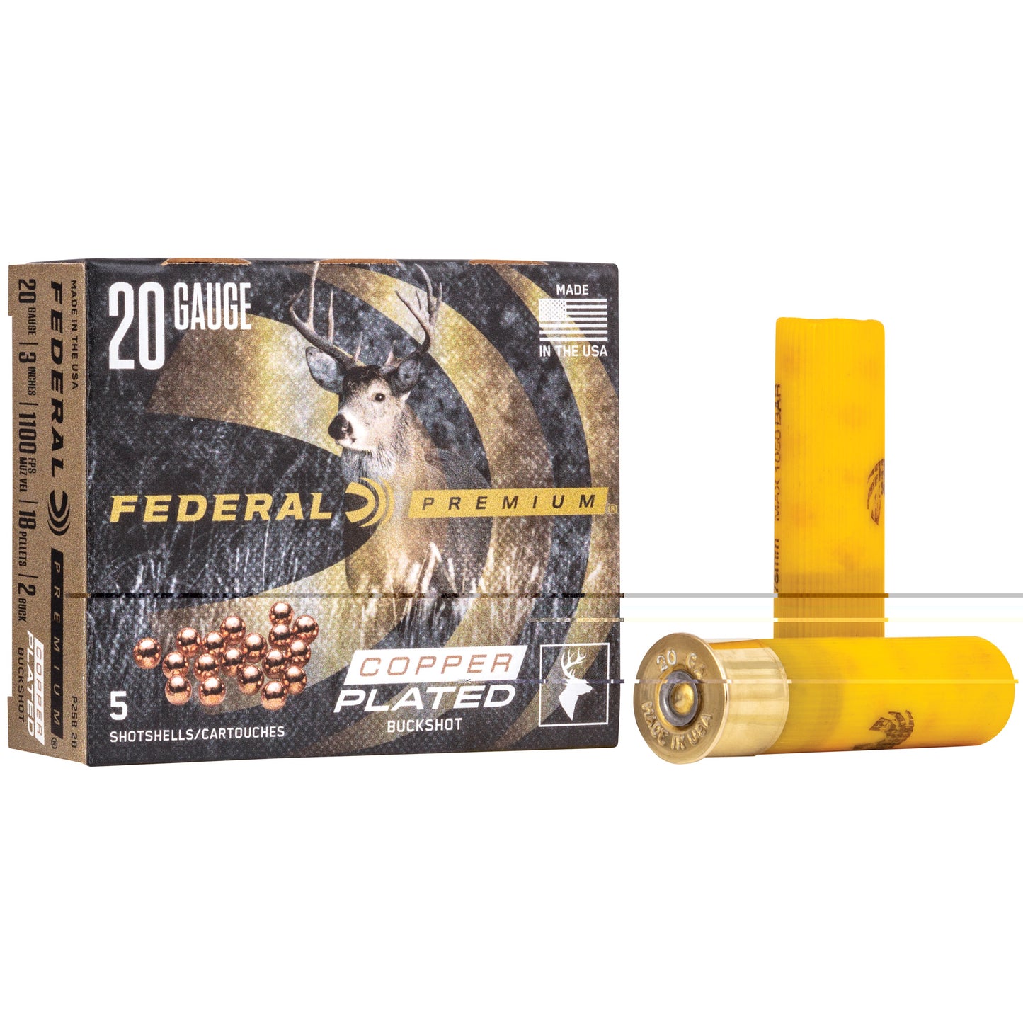 Federal, Premium, Vital Shok, 20 Gauge 3", 2 Buck, 1 1/4 oz, Buckshot, 18 Pellets  (5 Round Box)