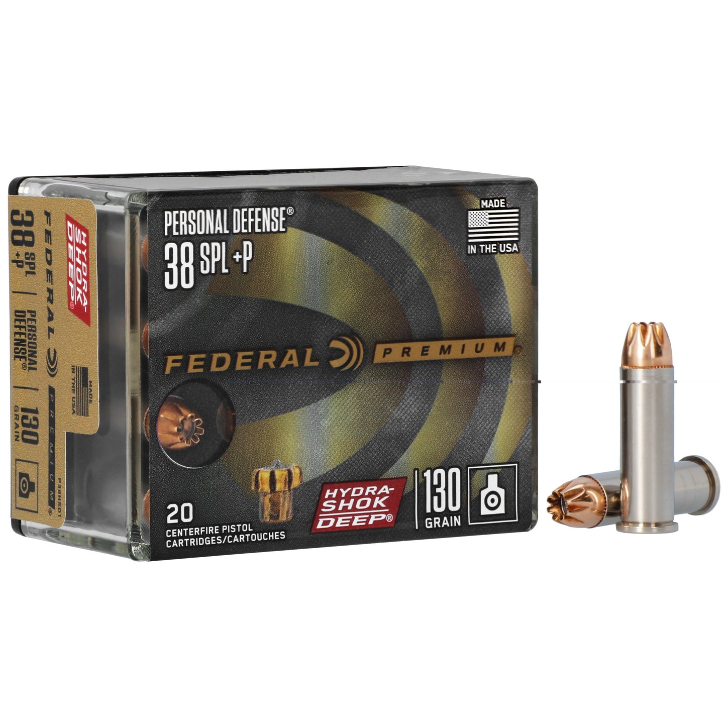 Federal, Premium, Hydra-Shok Deep, HSD, Personal Defense, PD, .38 Special, Overpressure Ammunition, SPL+P, 130 Grain, 20 Rounds per Box 