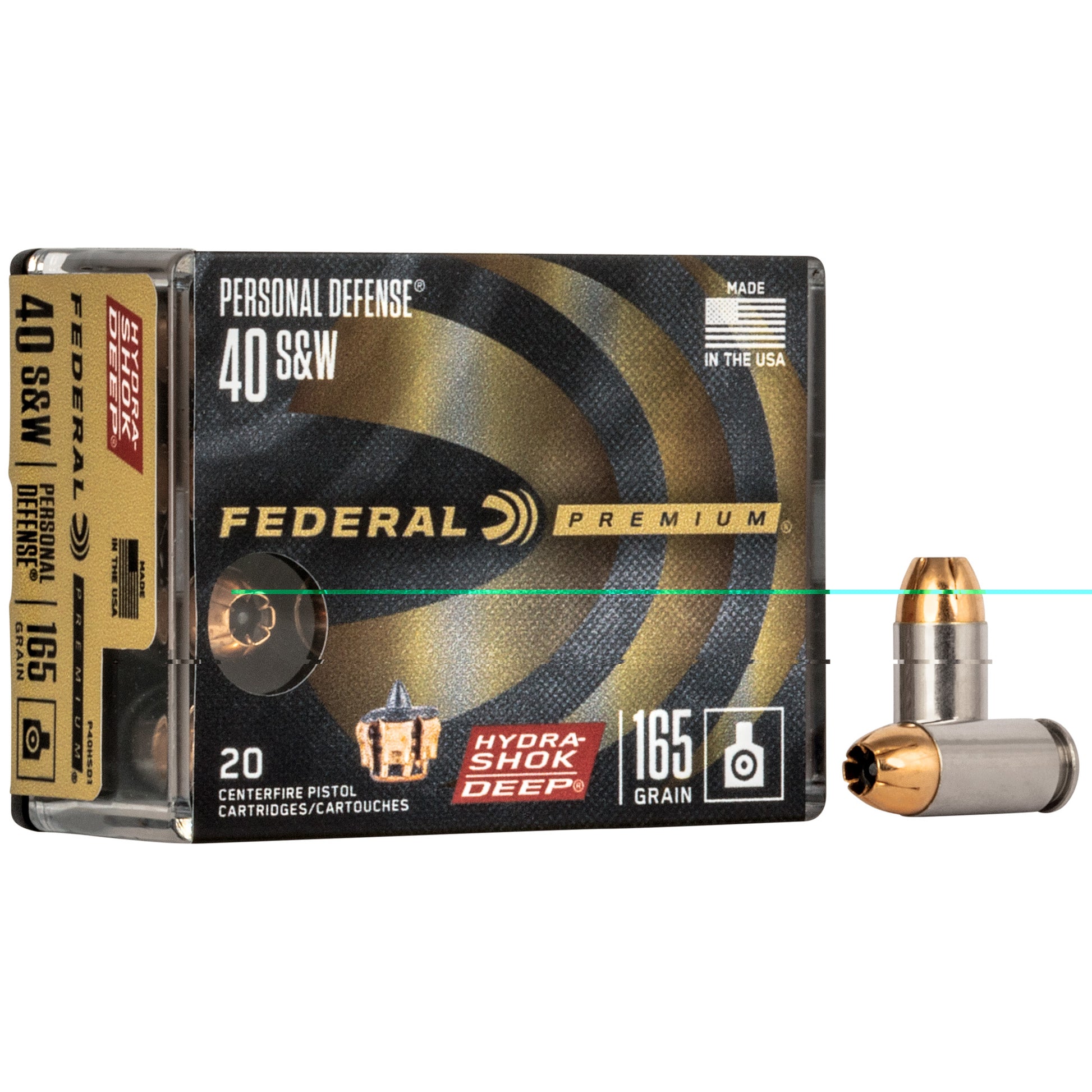 Federal, Premium, Personal Defense, PD, .40 S&W, 165 Grain, Hydra-Shok Deep | Jacketed Hollow Point, JHP |20 Rounds per Box Box 