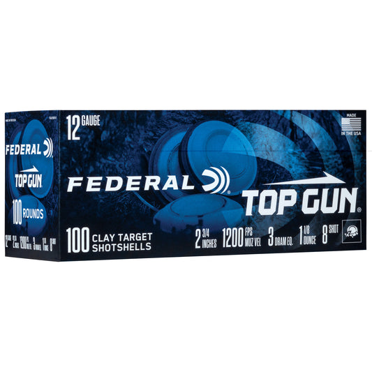 Federal, Top Gun, 12 Gauge 2.75", #8, 1 1/8 oz, (100 Round Box)