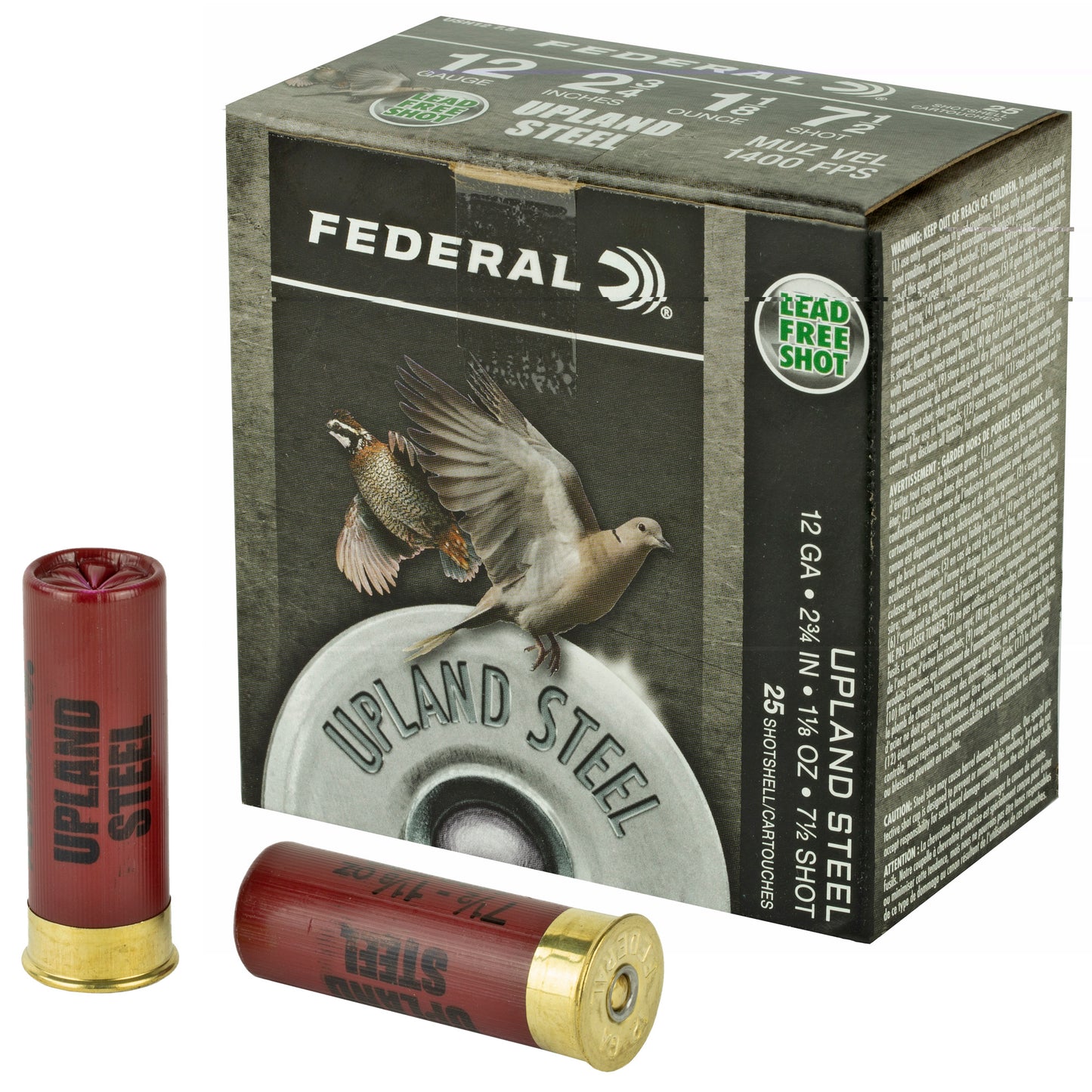 Federal, Upland Steel, 12 Gauge 2.75", #7.5, 1 1/8 oz, Steel Shot  (25 Round Box)