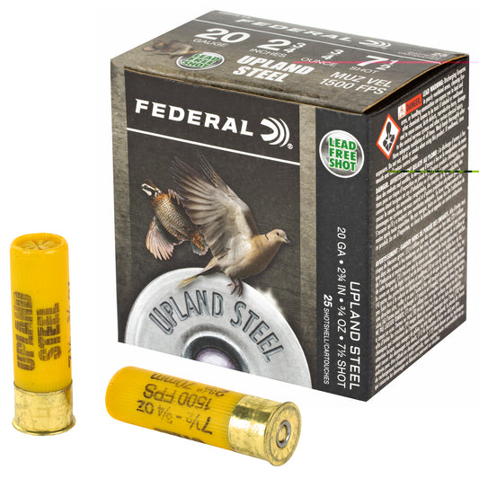 Federal, Upland Steel, 20 Gauge 2.75", #7.5, 7/8 oz., Steel Shot  (25 Round Box)