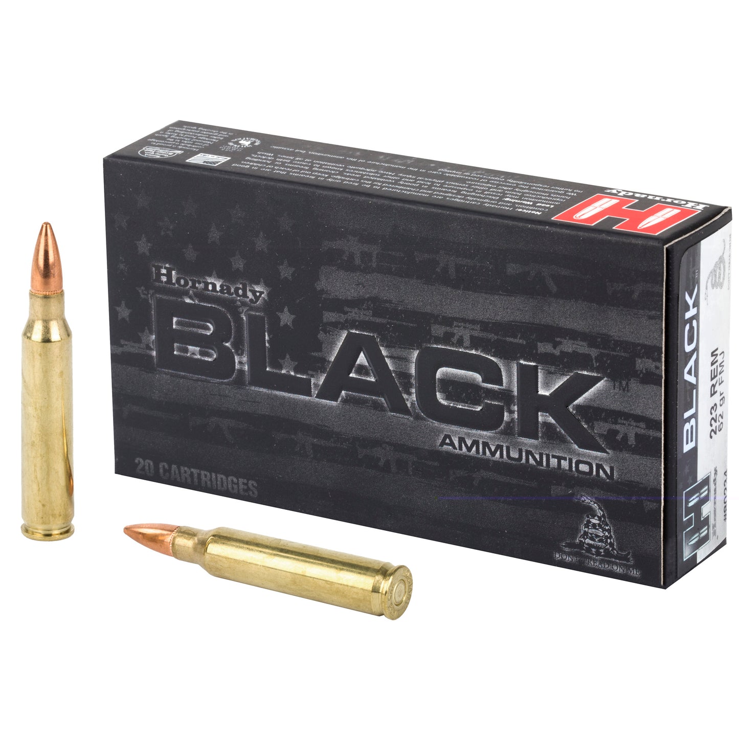 Hornady, BLACK, 223 Rem, 62 Grain | FMJ |  (20 Round Box)