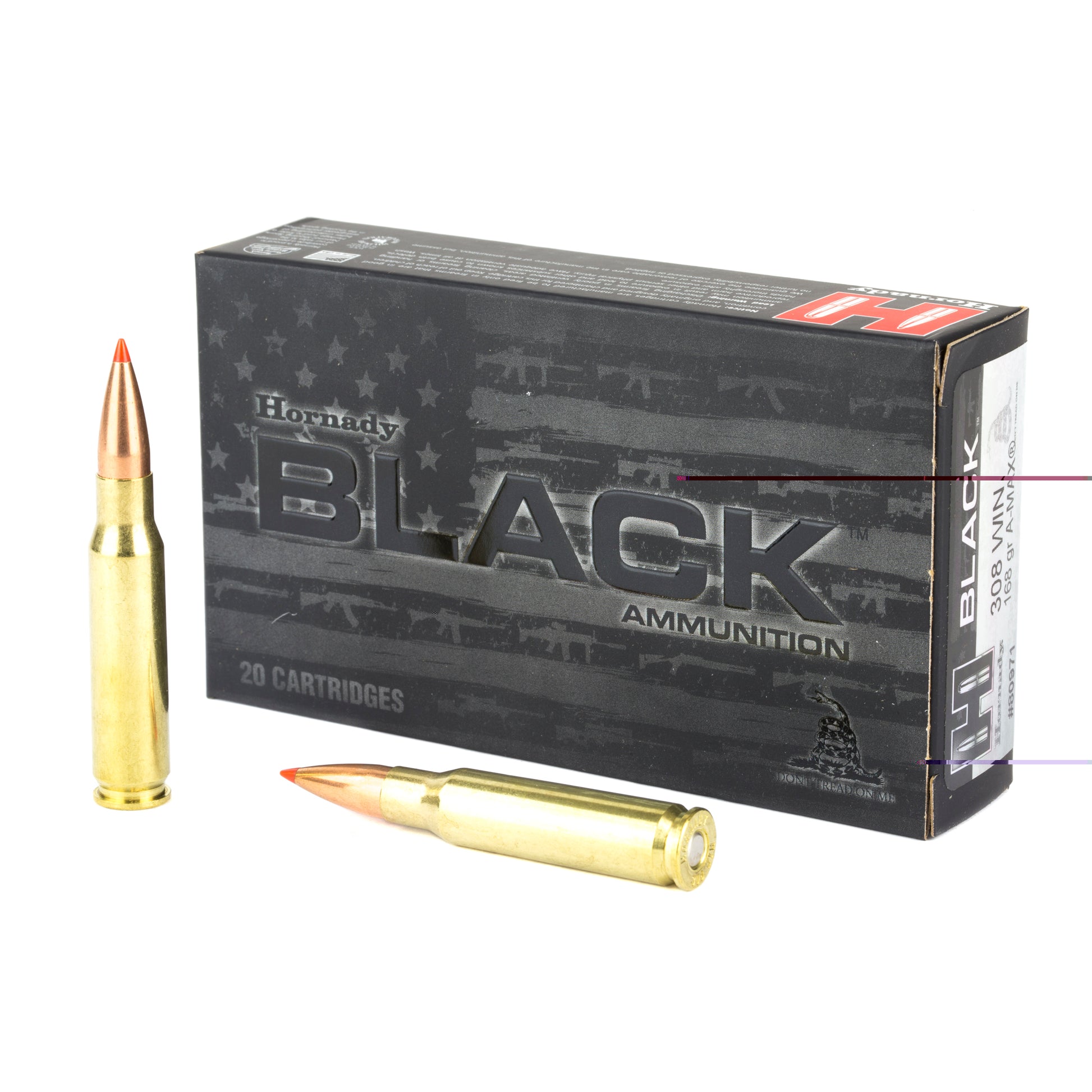 Hornady, BLACK, 308 Winchester, 168 Grain, A-MAX, 20 Round Box