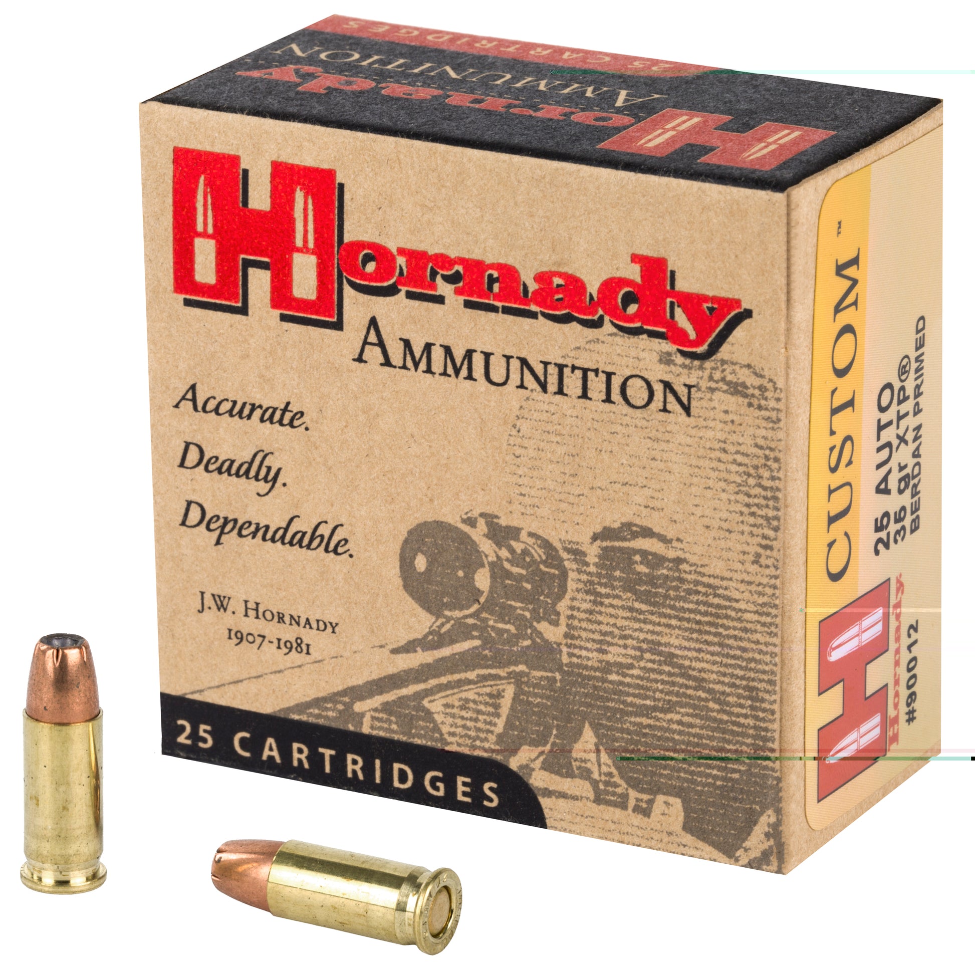 Hornady Ammunition, .25, Automatic Colt Pistol, ACP, 35 Grain | Extreme Terminal Performance, XTP | 25 Rounds per Box 