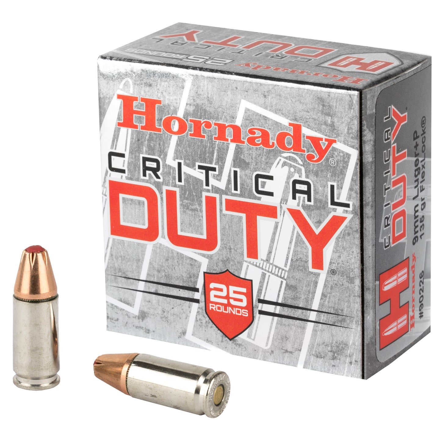 Hornady, Critical Duty, 9mm Luger, Overpressure Ammunition,+P, 135 Grain | FlexLock | 25 Round Box 