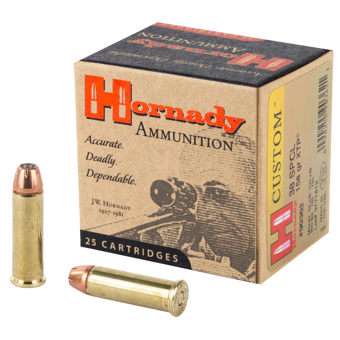 Hornady, Custom, .38 Special, SPL, 158 Grain | Extreme Terminal Performance, XTP | 25 Rounds per Box