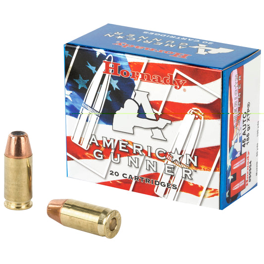 Hornady, American Gunner, .45, Automatic Colt Pistol, ACP, 185 Grain | Extreme Terminal Performance, XTP | 20 Rounds per Box