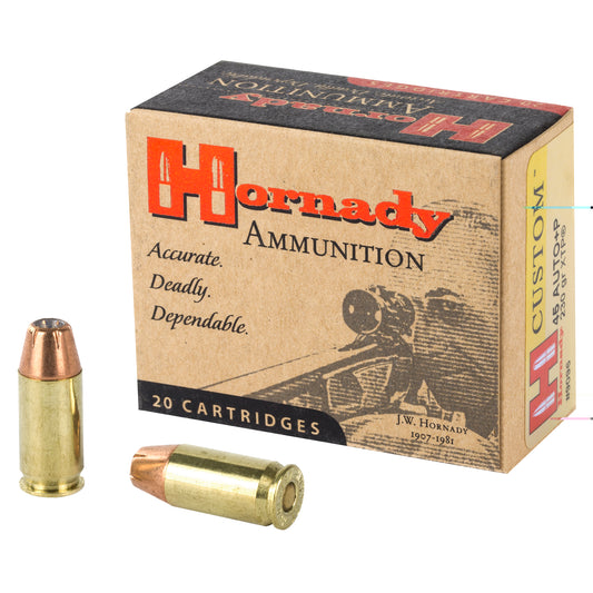 Hornady Ammunition, .45 Auto, Overpressure Ammunition,+P, Automatic Colt Pistol, ACP, 230 Grain | Flextip, XTP | 20 Rounds per Box