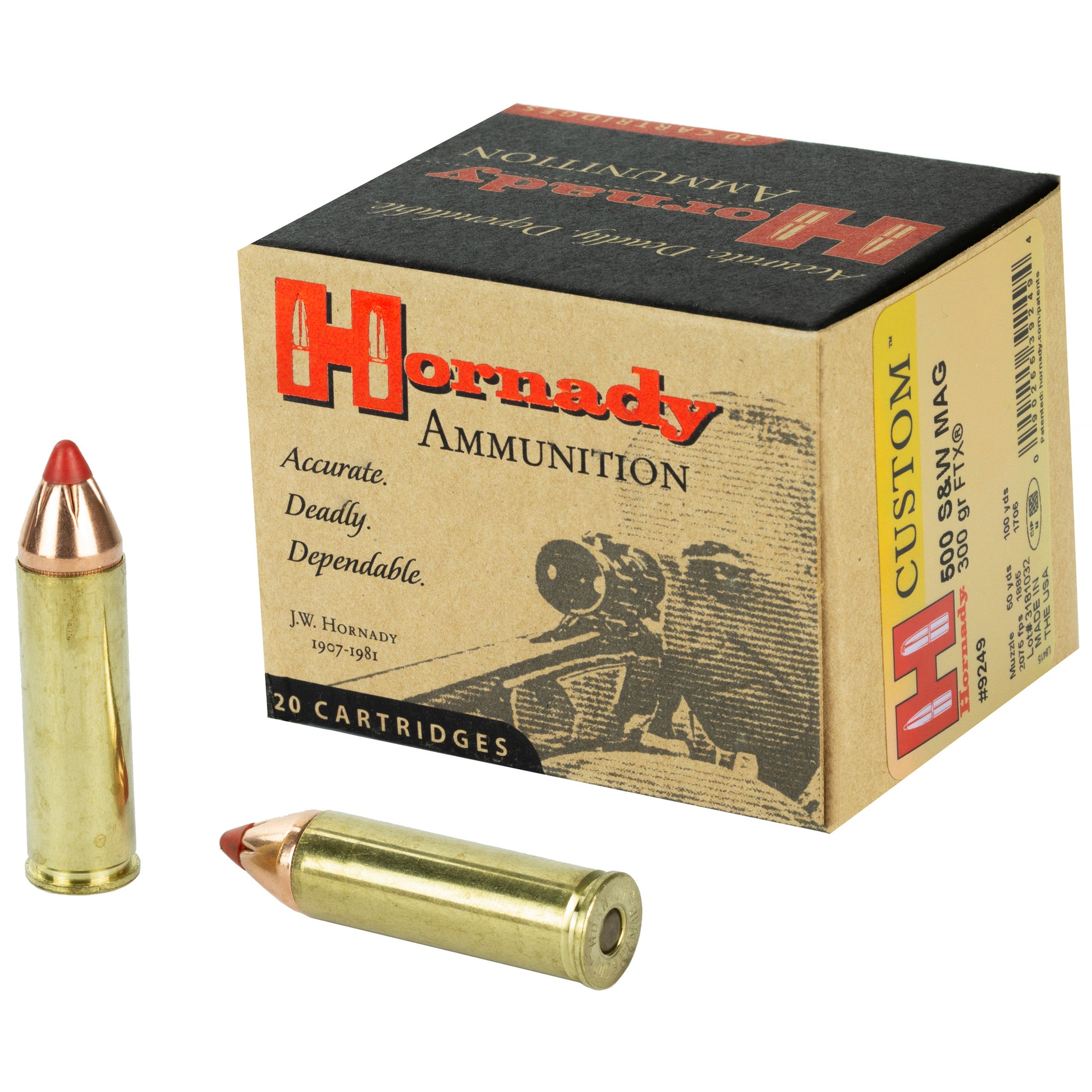 Hornady Ammunition, .500 S&W, Magnum, Mag, 300 Grain, Flextip, FTX, 20 Rounds per Box