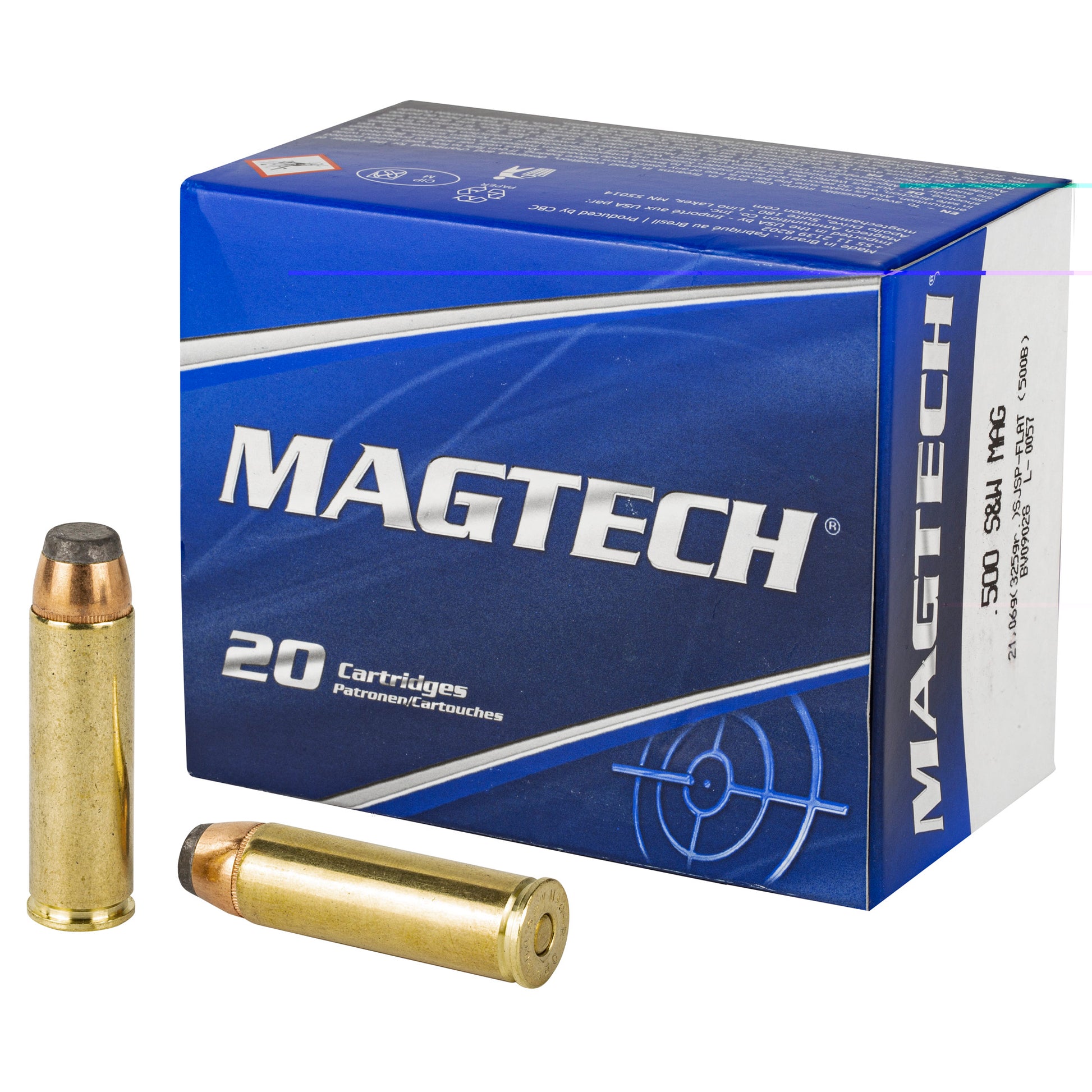 Magtech, .500 S&W, Magnum, Mag, 325 Grain, Semi-Jacketed Soft Point-Flat, SJSP-FLAT, 20 Rounds per Box 