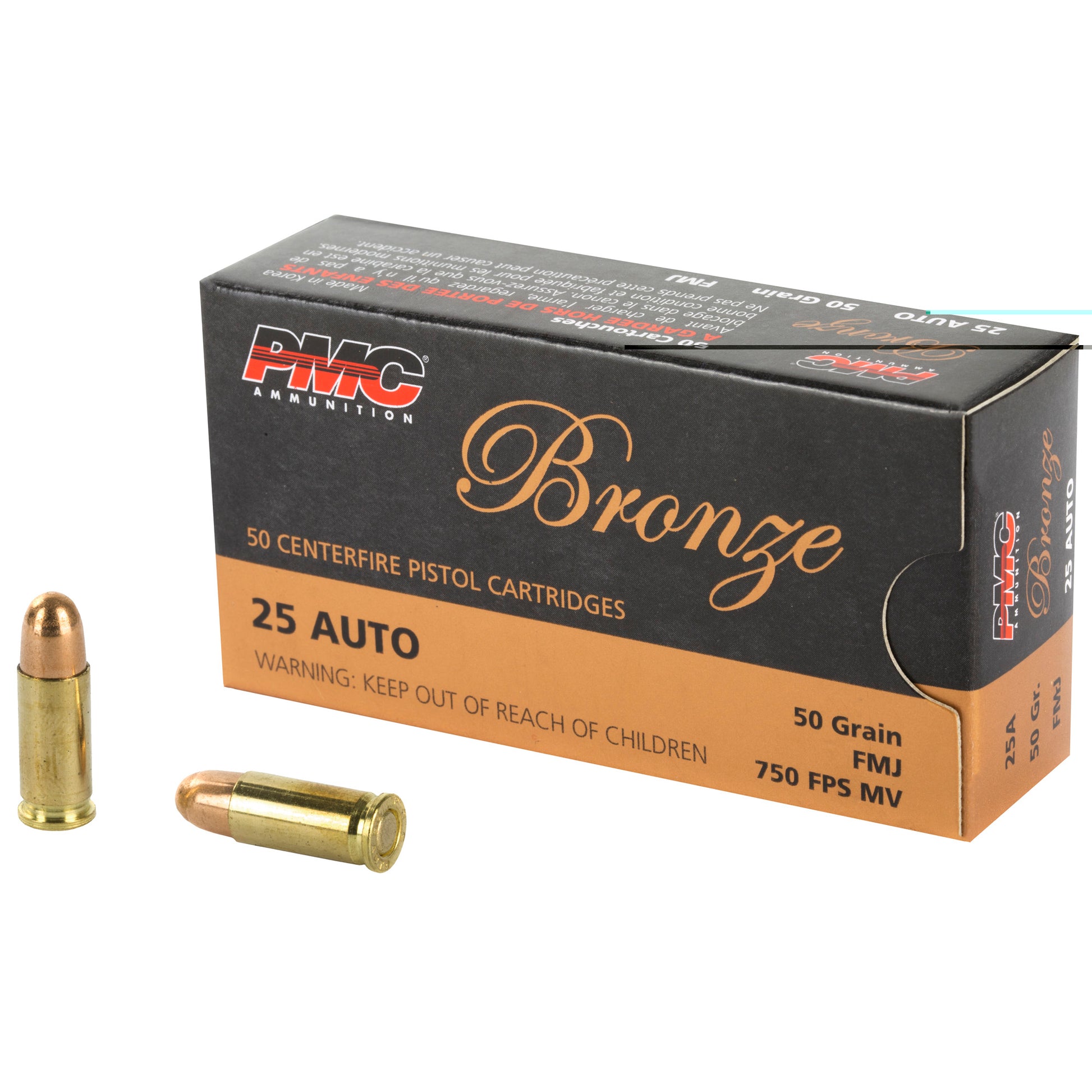 PMC Bronze, .25, Automatic Colt Pistol, ACP, 50grain | Full Metal Jacket, FMJ | 50 Rounds per Box