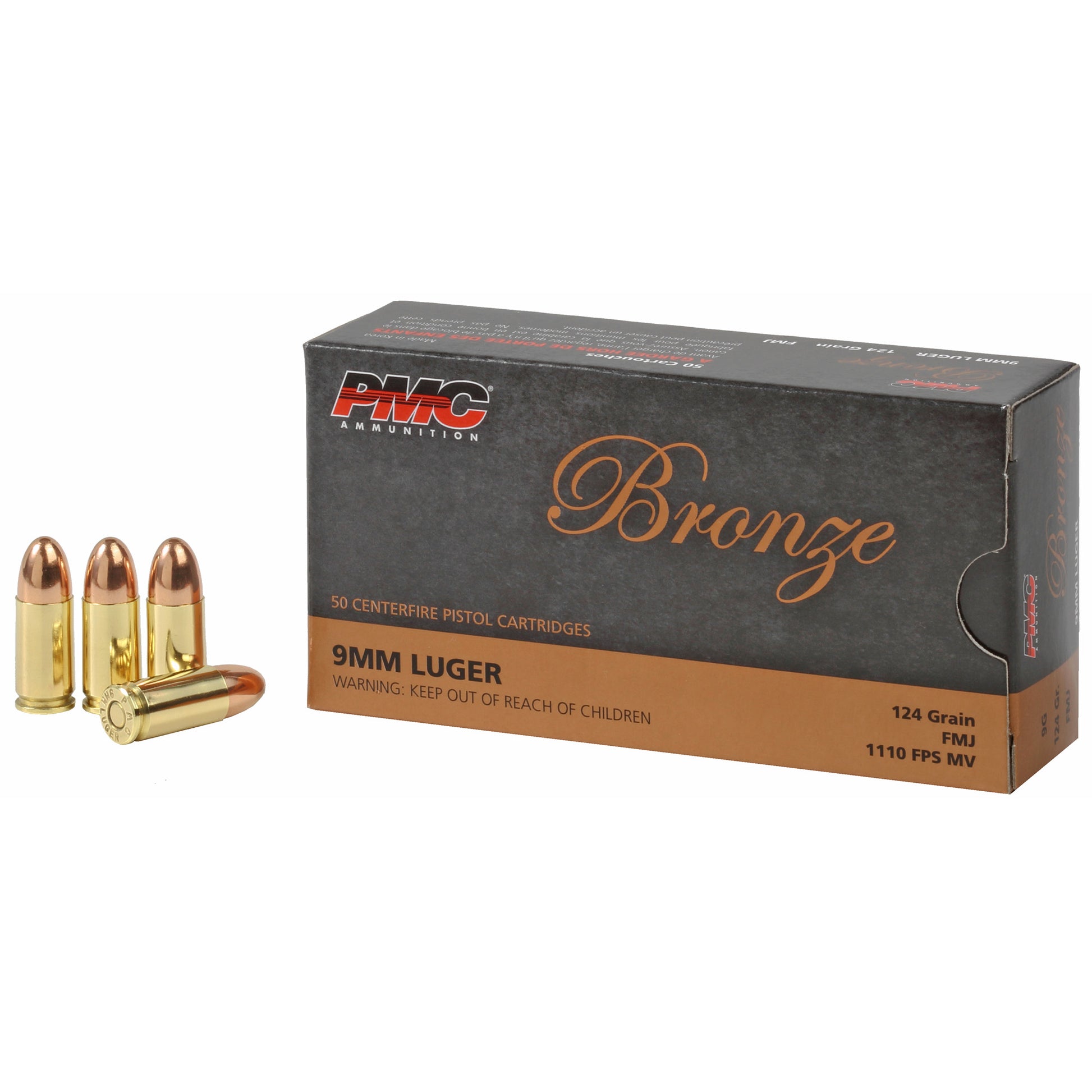 PMC Bronze, 9mm Luger, 124 Grain | Full Metal Jacket, FMJ | 50 Round Box 