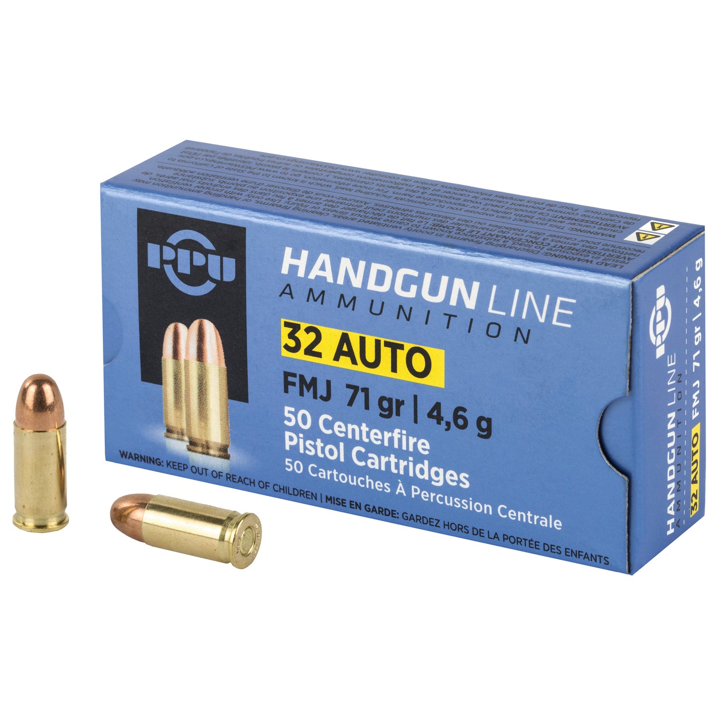 PPU Handgun Line Ammunition, .32, Automatic Colt Pistol, ACP, 71 Grain | Full Metal Jacket, FMJ |50 Rounds per Box 