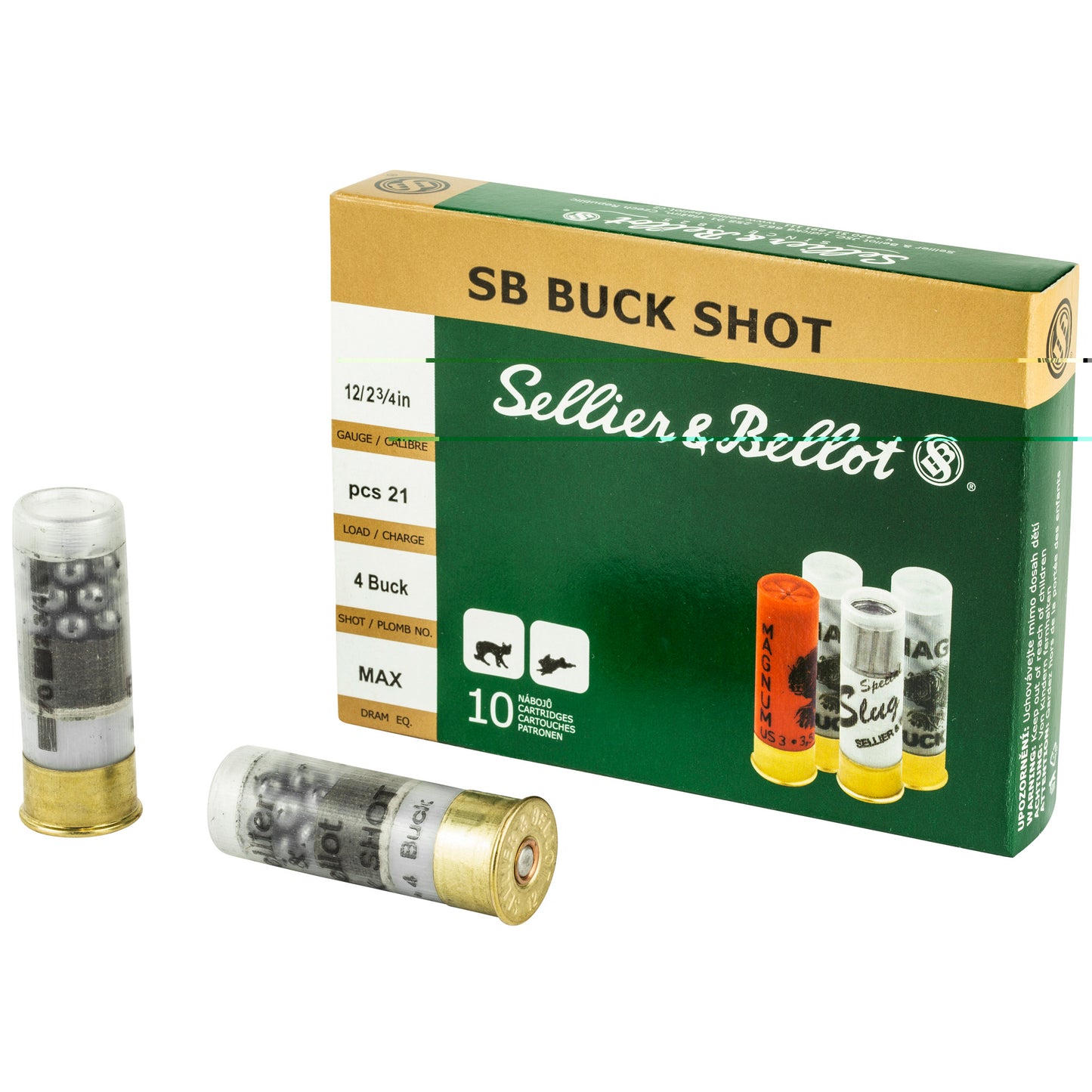 Sellier & Bellot, Shotshell, 12 Gauge, 2.75", #4 Shotshell, 21 Pellets  (10 Round Box)