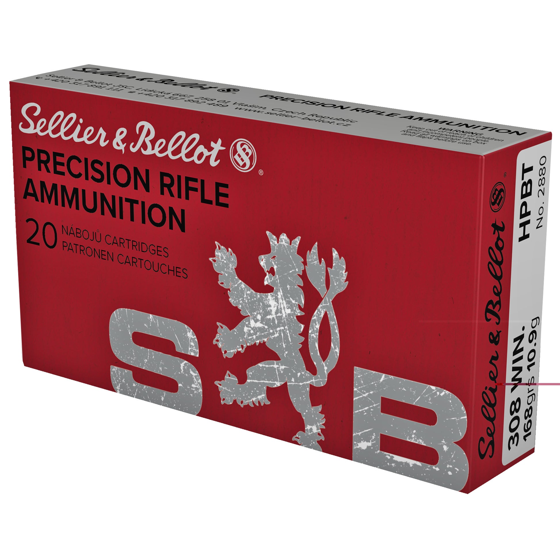 Sellier & Bellot, Precision Rifle Ammo, 308 Winchester, 168Gr, Boat Tail Hollow Point, 20 Round Box